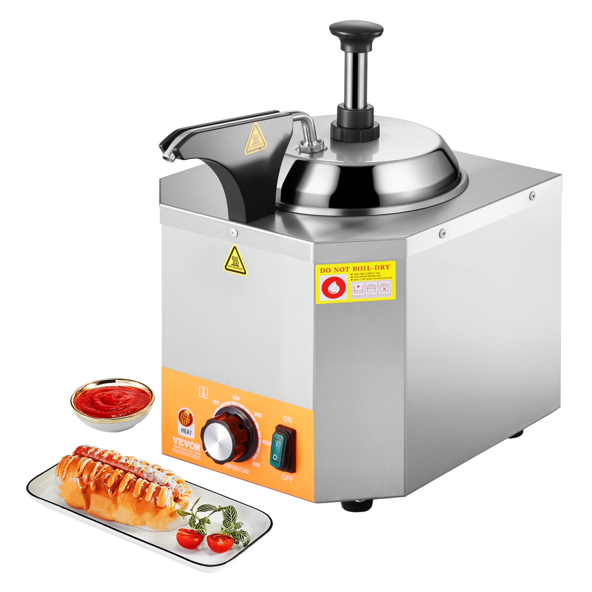 VEVOR Electric Cheese Dispenser with Pump, 2.4L Commercial Hot Fudge Warmer, Stainless Steel Heated Pump Dispenser, 86-230℉ Temp Adjustable Nacho Cheese Sauce Warmer, for Hot Fudge Cheese Caramel - DRNZBX650WFXORMDW001V1 - view 1