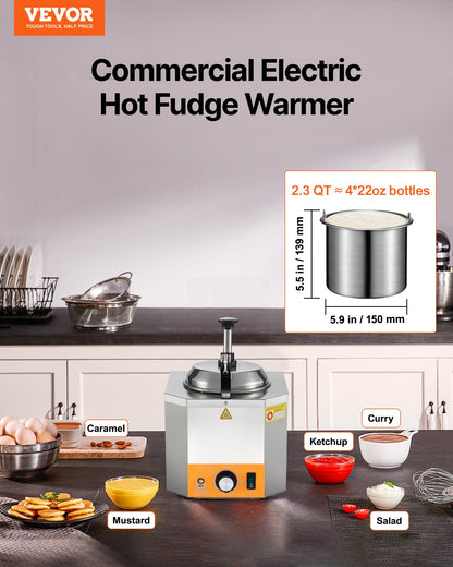 VEVOR Electric Cheese Dispenser with Pump, 2.4L Commercial Hot Fudge Warmer, Stainless Steel Heated Pump Dispenser, 86-230℉ Temp Adjustable Nacho Cheese Sauce Warmer, for Hot Fudge Cheese Caramel - DRNZBX650WFXORMDW001V1 - view 3