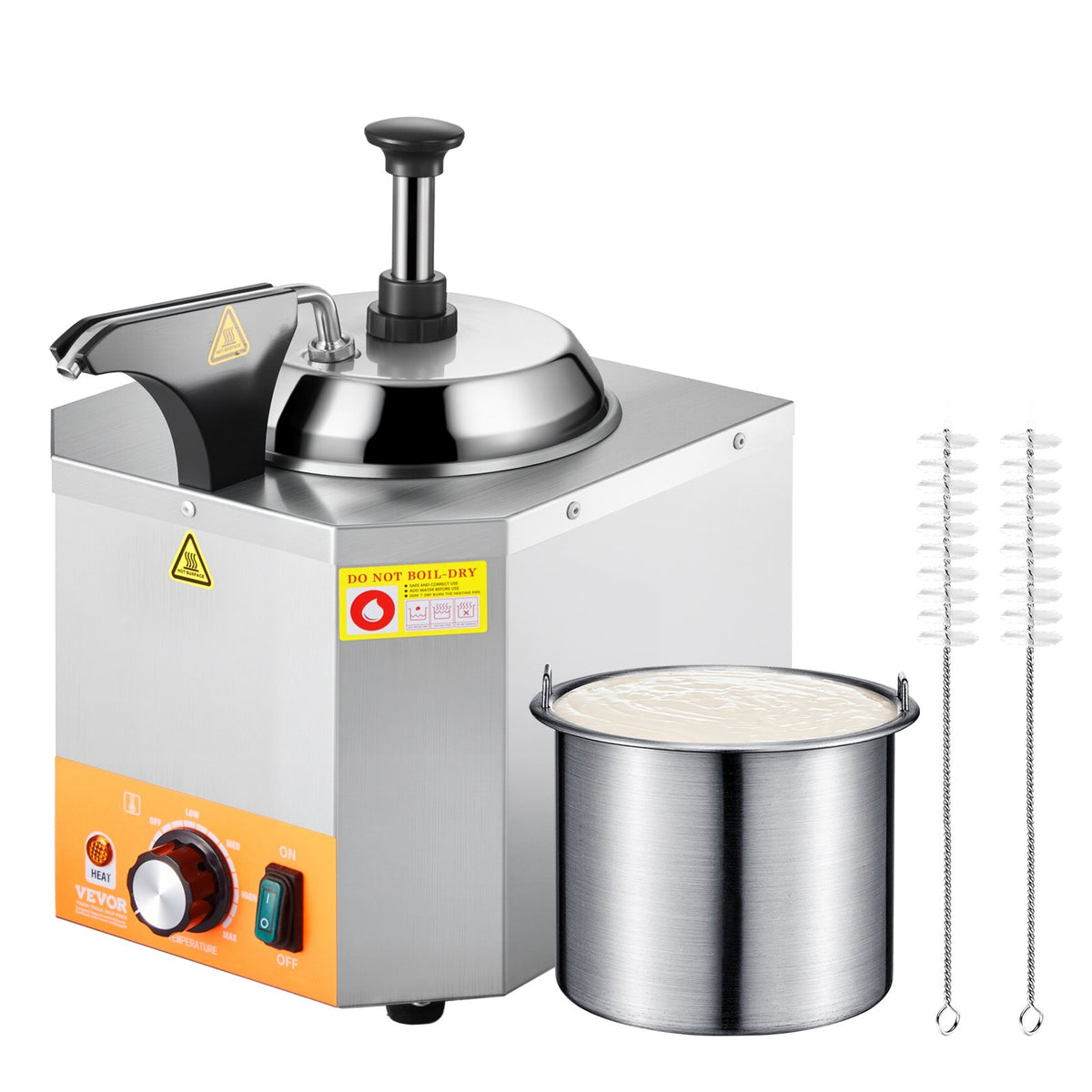 VEVOR Electric Cheese Dispenser with Pump, 2.4L Commercial Hot Fudge Warmer, Stainless Steel Heated Pump Dispenser, 86-230℉ Temp Adjustable Nacho Cheese Sauce Warmer, for Hot Fudge Cheese Caramel - DRNZBX650WFXORMDW001V1 - view 10