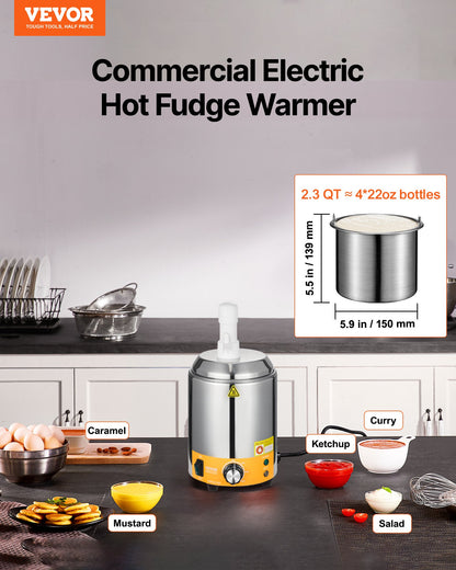VEVOR Electric Cheese Dispenser with Pump, 2.4L Commercial Hot Fudge Warmer, Plastic Pump Dispenser, 86-230℉ Temp Adjustable Nacho Cheese Sauce Warmer, for Hot Fudge Cheese Caramel - DRNZBX650WYXX2M42001V1 - view 3