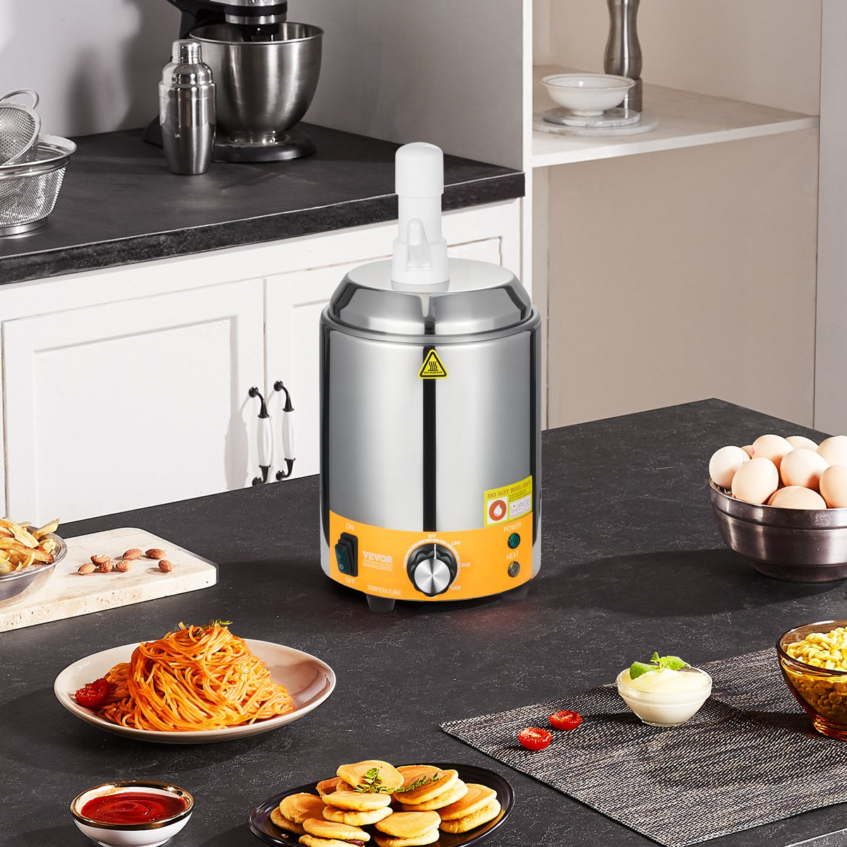 VEVOR Electric Cheese Dispenser with Pump, 2.4L Commercial Hot Fudge Warmer, Plastic Pump Dispenser, 86-230℉ Temp Adjustable Nacho Cheese Sauce Warmer, for Hot Fudge Cheese Caramel - DRNZBX650WYXX2M42001V1 - view 9