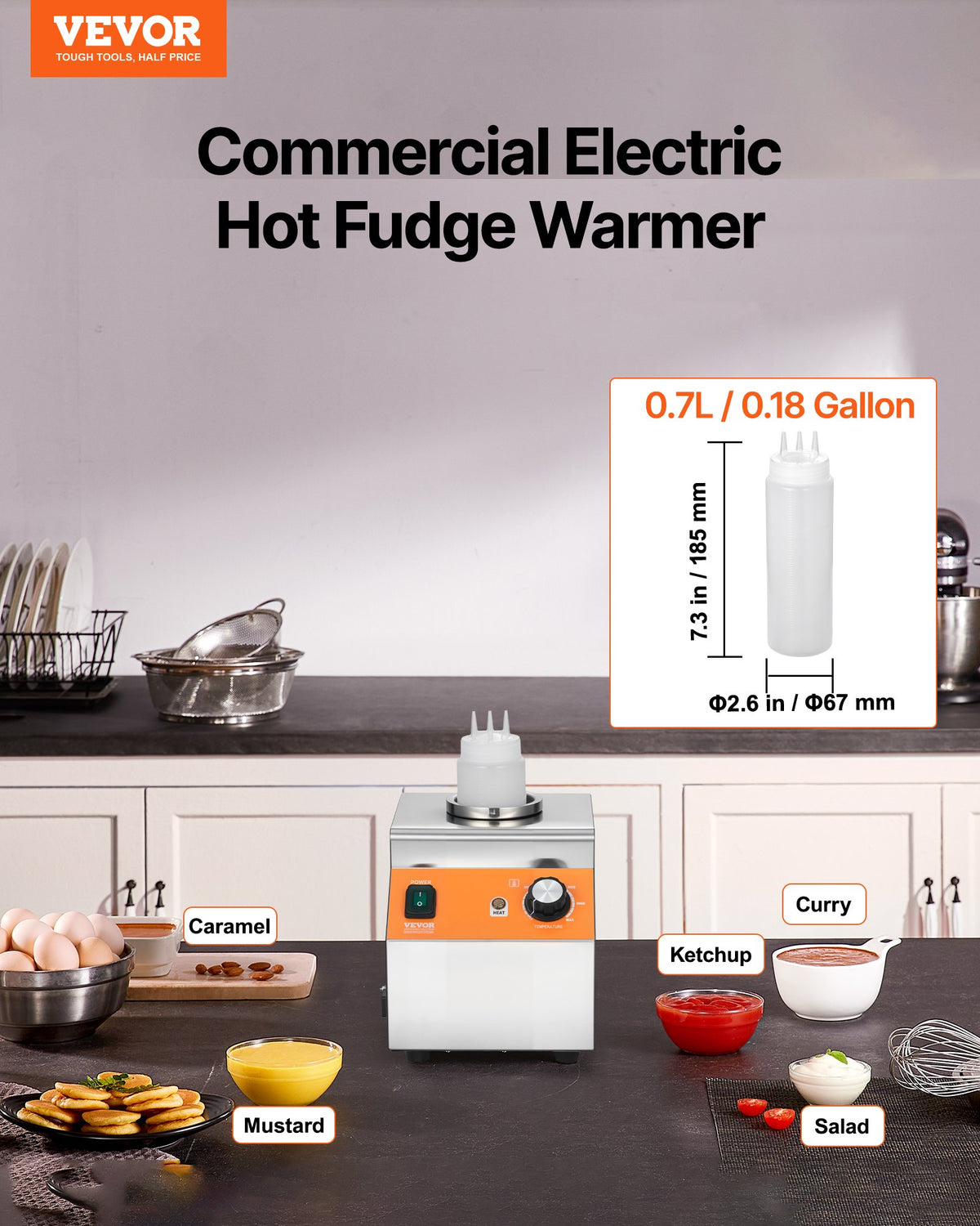 VEVOR Electric Bottle Warmer with Bottle, 0.8L Commercial Cheese Dispenser, Hot Fudge Warmer 86-185℉ Temp Adjustable, Plastic Bottle Nacho Cheese Sauce Warmer for Hot Fudge Cheese Caramel, Square - DRNZBX80WFXD64IU9001V1 - view 3