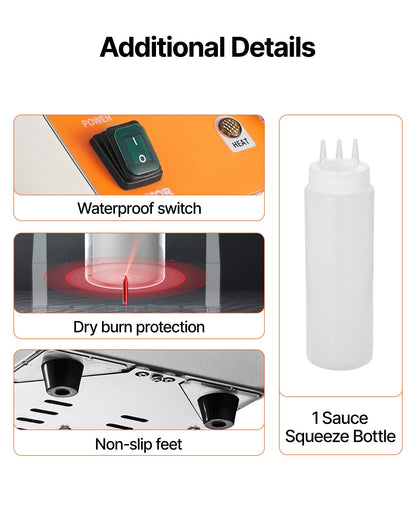 VEVOR Electric Bottle Warmer with Bottle, 0.8L Commercial Cheese Dispenser, Hot Fudge Warmer 86-185℉ Temp Adjustable, Plastic Bottle Nacho Cheese Sauce Warmer for Hot Fudge Cheese Caramel, Square - DRNZBX80WFXD64IU9001V1 - view 7