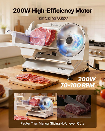 VEVOR Meat Slicer, 7.5" Electric Deli Slicer with 2 SUS420 Blades & 0-0.6" Adjustable Thickness, 200W Home Food-Slicer for Frozen Meat, Ham, Baguett, Steak, UL Approved - DRQPJ200WSDP5IVA1001V1 - view 3