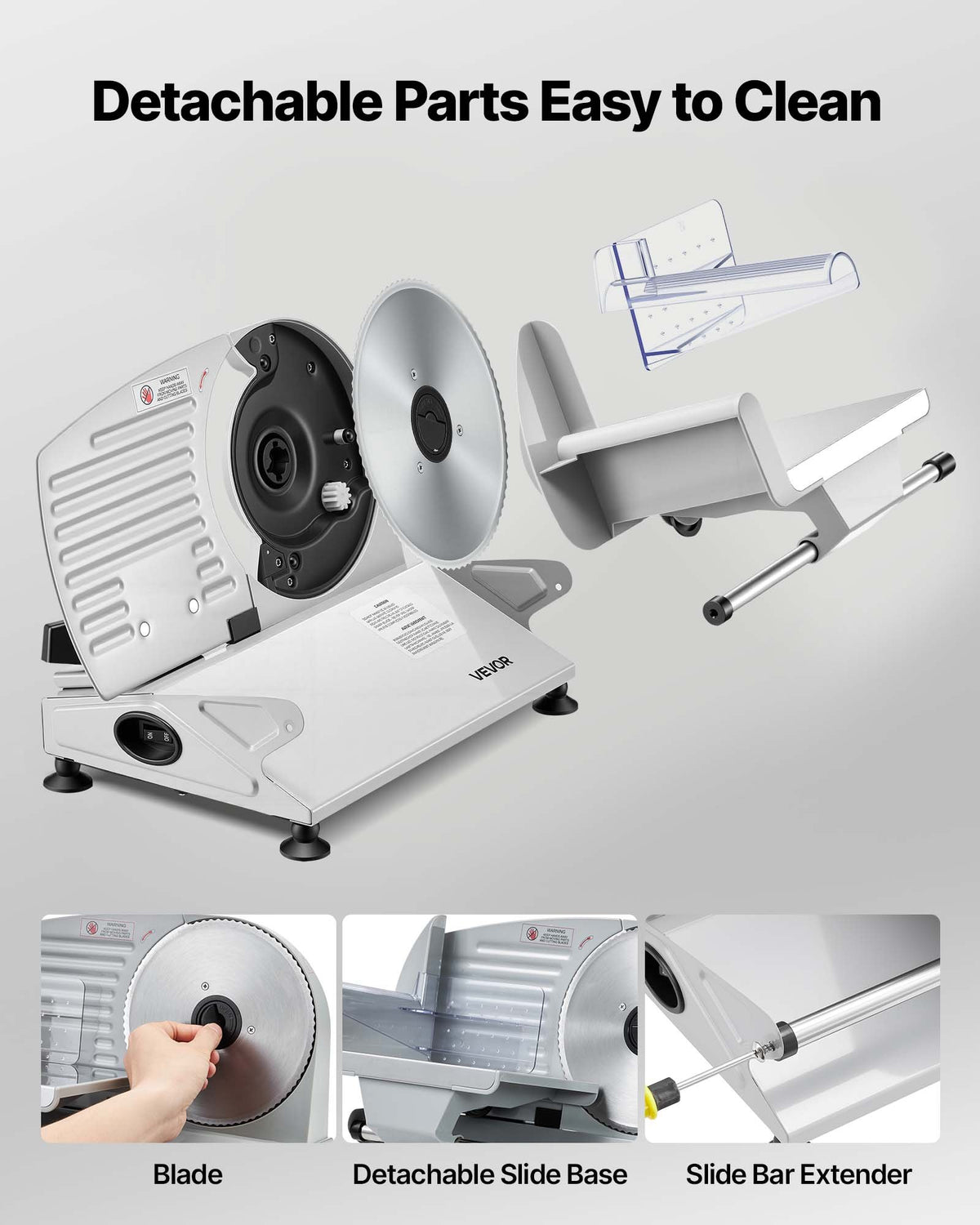 VEVOR Meat Slicer, 7.5" Electric Deli Slicer with 2 SUS420 Blades & 0-0.6" Adjustable Thickness, 200W Home Food-Slicer for Frozen Meat, Ham, Baguett, Steak, UL Approved - DRQPJ200WSDP5IVA1001V1 - view 6