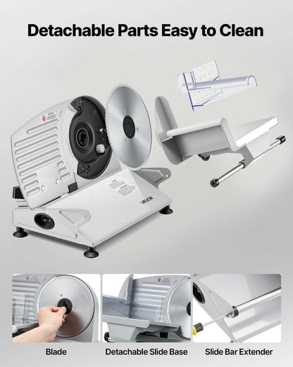 VEVOR Meat Slicer, 7.5" Electric Deli Slicer with 2 SUS420 Blades & 0-0.6" Adjustable Thickness, 200W Home Food-Slicer for Frozen Meat, Ham, Baguett, Steak, UL Approved - DRQPJ200WSDP5IVA1001V1 - view 6