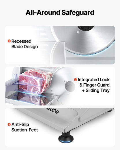 VEVOR Meat Slicer, 7.5" Electric Deli Slicer with 2 SUS420 Blades & 0-0.6" Adjustable Thickness, 200W Home Food-Slicer for Frozen Meat, Ham, Baguett, Steak, UL Approved - DRQPJ200WSDP5IVA1001V1 - view 7