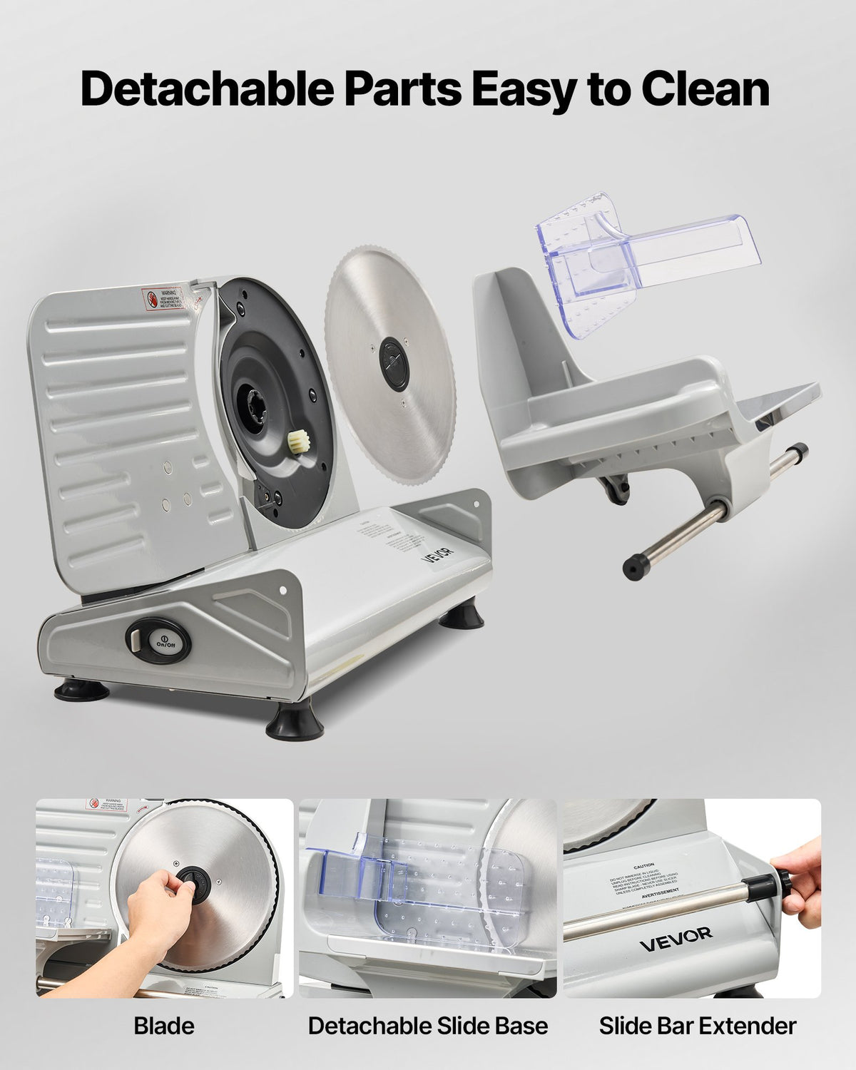 VEVOR Meat Slicer, 8.6" Electric Deli Slicer with 2 SUS420 Blades & 0-0.6" Adjustable Thickness, Dual Security Lock, 200W Home Food-Slicer for Frozen Meat, Ham, Baguett, Steak, ETL Approved - DRQPJJYK200W3AARS001V1 - view 6