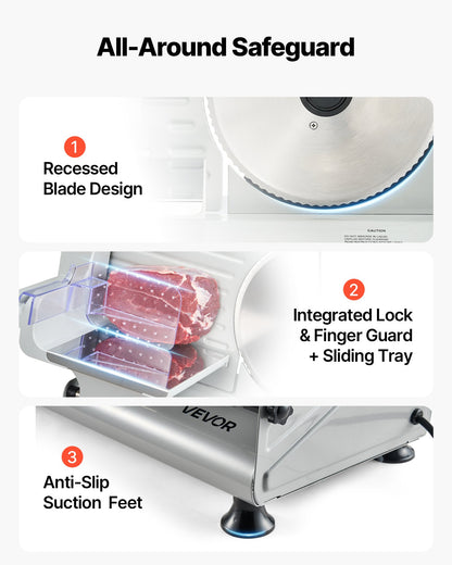 VEVOR Meat Slicer, 8.6" Electric Deli Slicer with 2 SUS420 Blades & 0-0.6" Adjustable Thickness, Dual Security Lock, 200W Home Food-Slicer for Frozen Meat, Ham, Baguett, Steak, ETL Approved - DRQPJJYK200W3AARS001V1 - view 7
