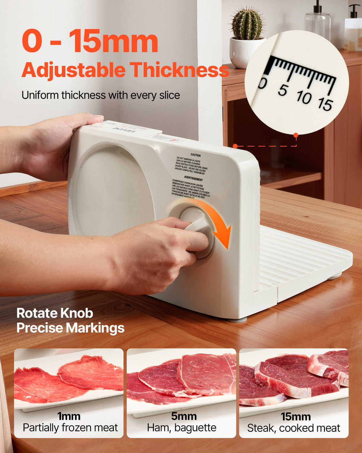 VEVOR Meat Slicer, 6.7" Foldable Electric Cutter with Dual Security Lock, 0-0.59" Adjustable Thickness, Easy to Clean, 180W Home Food-Slicer for Frozen Meat, Ham, Baguett, Steak - DRQPJJYKBZD6TSY6A002V1 - view 5