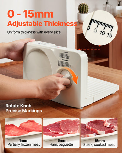 VEVOR Meat Slicer, 6.7" Foldable Electric Cutter with Dual Security Lock, 0-0.59" Adjustable Thickness, Easy to Clean, 180W Home Food-Slicer for Frozen Meat, Ham, Baguett, Steak - DRQPJJYKBZD6TSY6A002V1 - view 5