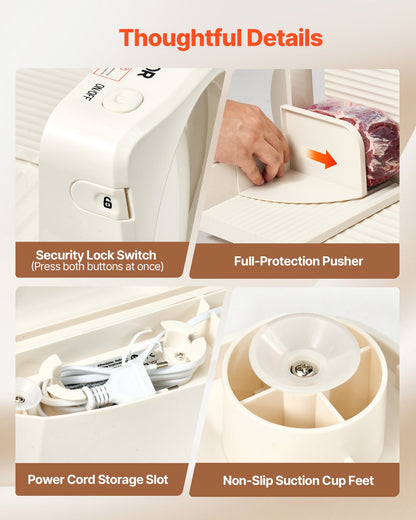 VEVOR Meat Slicer, 6.7" Foldable Electric Cutter with Dual Security Lock, 0-0.59" Adjustable Thickness, Easy to Clean, 180W Home Food-Slicer for Frozen Meat, Ham, Baguett, Steak - DRQPJJYKBZD6TSY6A002V1 - view 7
