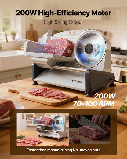 VEVOR Meat Slicer, 7.5 inch 200W Electric Deli Slicer Machine with  SUS420 Blade, 0-0.6 inch Adjustable Thickness, ETL Certified Home Food-Slicer for Meat, Ham, Baguett, Steak, ETL Approved - DRQPJJYKBZD7D4LB4001V1 - view 3
