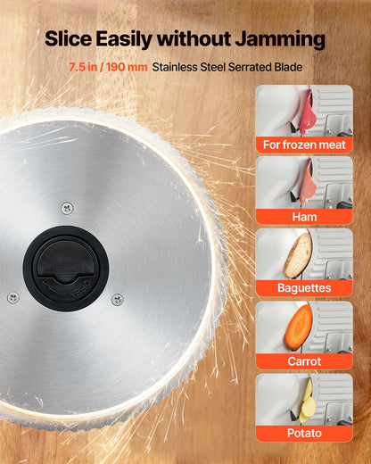 VEVOR Meat Slicer, 7.5 inch 200W Electric Deli Slicer Machine with  SUS420 Blade, 0-0.6 inch Adjustable Thickness, ETL Certified Home Food-Slicer for Meat, Ham, Baguett, Steak, ETL Approved - DRQPJJYKBZD7D4LB4001V1 - view 4