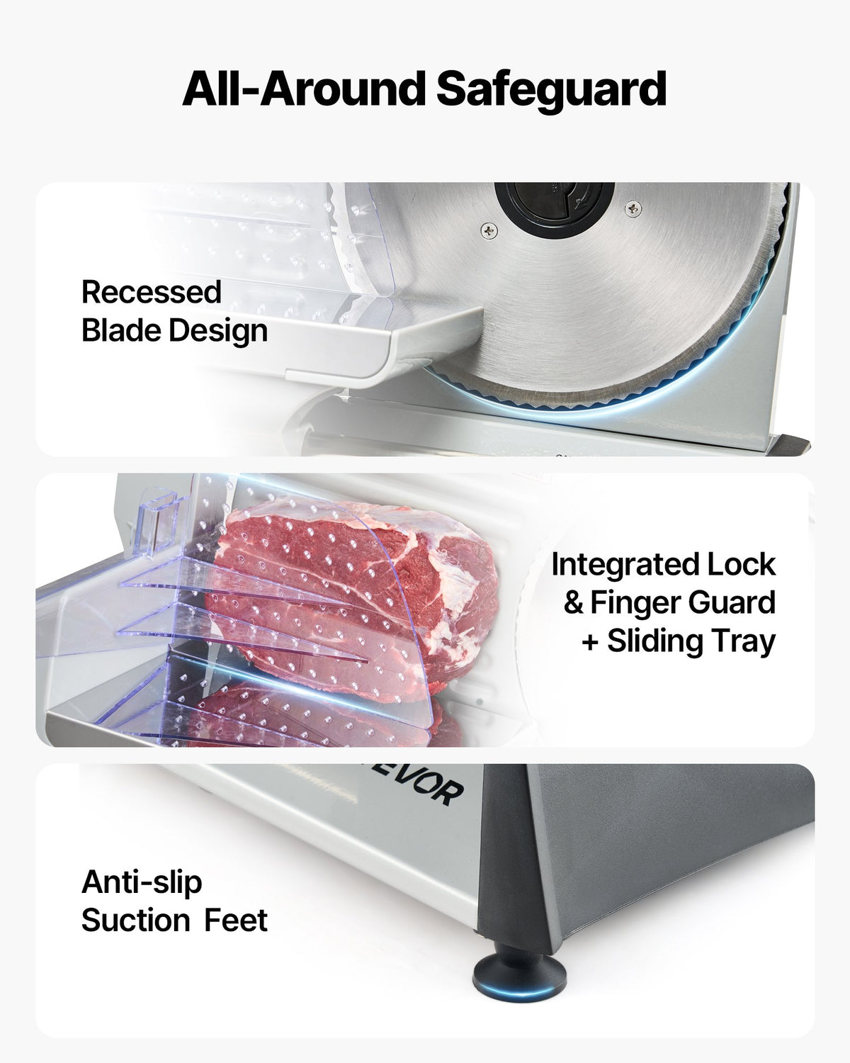 VEVOR Meat Slicer, 7.5 inch 200W Electric Deli Slicer Machine with  SUS420 Blade, 0-0.6 inch Adjustable Thickness, ETL Certified Home Food-Slicer for Meat, Ham, Baguett, Steak, ETL Approved - DRQPJJYKBZD7D4LB4001V1 - view 7