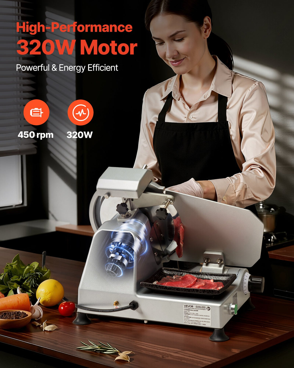 VEVOR Commercial Meat Slicer, 10 inch Electric Deli Slicer Machine, 320W Food-Slicer with SUS420 Blade, 0-0.4 inch Adjustable Thickness, for Frozen Meat, Ham, Baguett, Steak - DRQPJSYKBZD1QKTRL001V1 - view 3