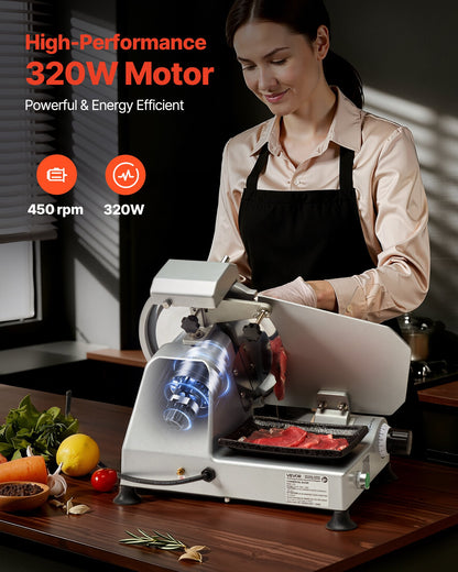 VEVOR Commercial Meat Slicer, 10 inch Electric Deli Slicer Machine, 320W Food-Slicer with SUS420 Blade, 0-0.4 inch Adjustable Thickness, for Frozen Meat, Ham, Baguett, Steak - DRQPJSYKBZD1QKTRL001V1 - view 3