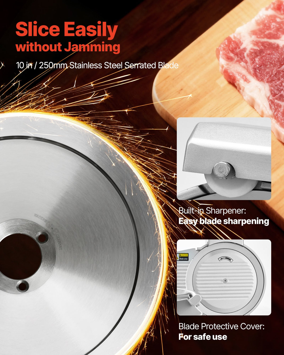 VEVOR Commercial Meat Slicer, 10 inch Electric Deli Slicer Machine, 320W Food-Slicer with SUS420 Blade, 0-0.4 inch Adjustable Thickness, for Frozen Meat, Ham, Baguett, Steak - DRQPJSYKBZD1QKTRL001V1 - view 4