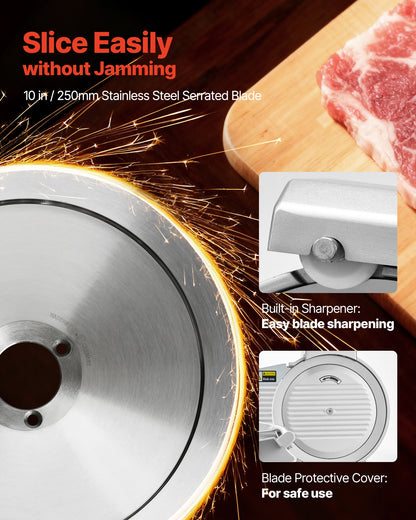 VEVOR Commercial Meat Slicer, 10 inch Electric Deli Slicer Machine, 320W Food-Slicer with SUS420 Blade, 0-0.4 inch Adjustable Thickness, for Frozen Meat, Ham, Baguett, Steak - DRQPJSYKBZD1QKTRL001V1 - view 4