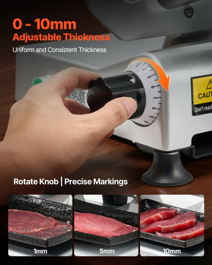 VEVOR Commercial Meat Slicer, 10 inch Electric Deli Slicer Machine, 320W Food-Slicer with SUS420 Blade, 0-0.4 inch Adjustable Thickness, for Frozen Meat, Ham, Baguett, Steak - DRQPJSYKBZD1QKTRL001V1 - view 5