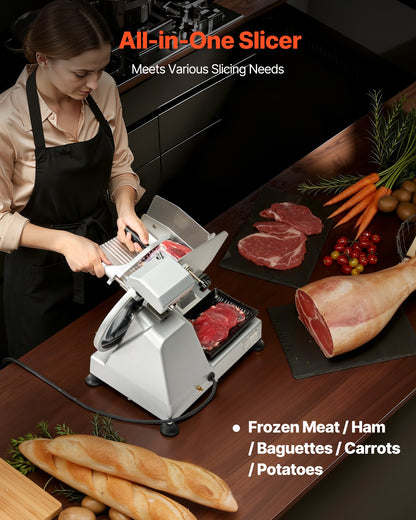 VEVOR Commercial Meat Slicer, 10 inch Electric Deli Slicer Machine, 320W Food-Slicer with SUS420 Blade, 0-0.4 inch Adjustable Thickness, for Frozen Meat, Ham, Baguett, Steak - DRQPJSYKBZD1QKTRL001V1 - view 6