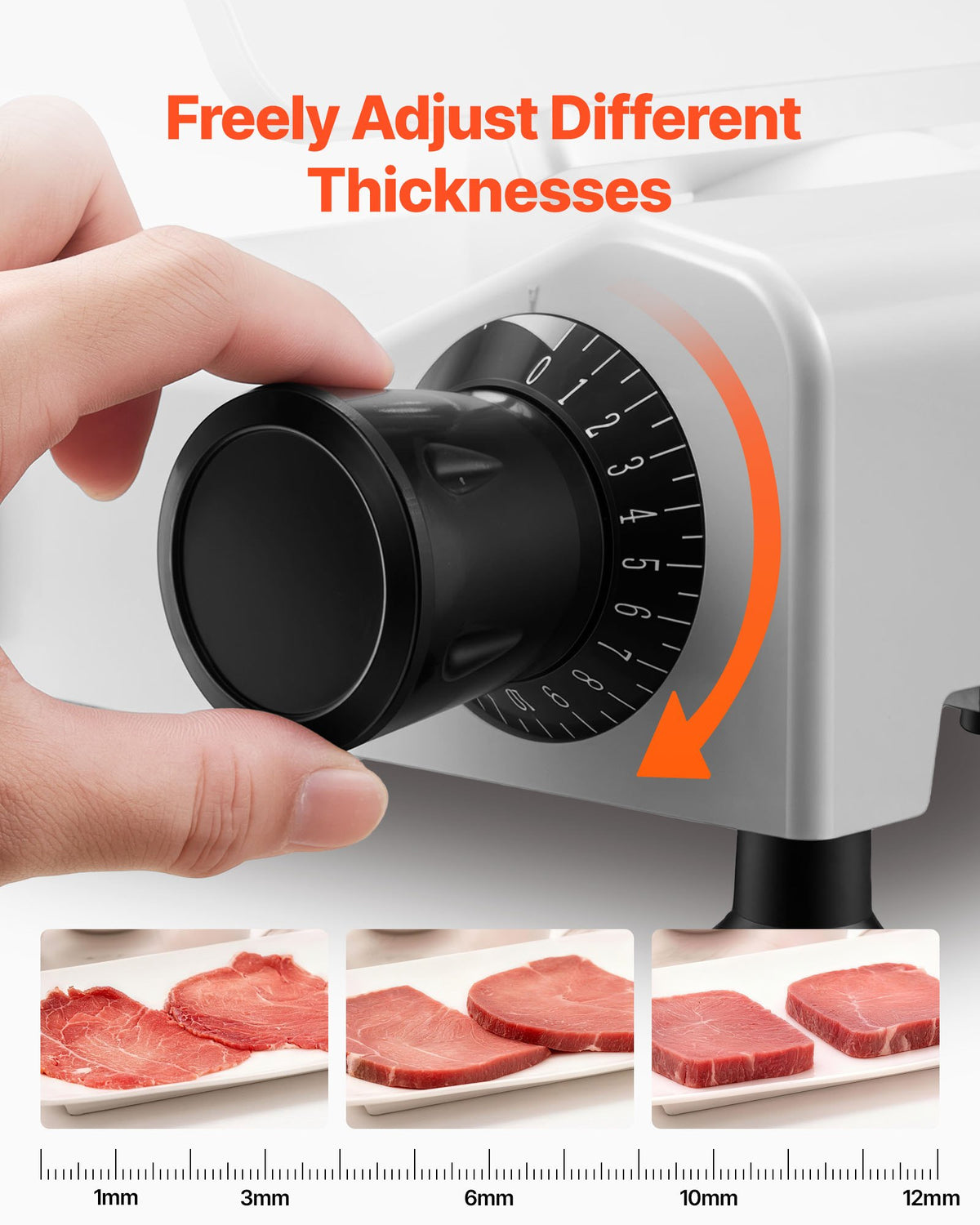 VEVOR Commercial Meat Slicer, 300W Electric Cutter, Removable 10" Carbon Steel Blade and Food Tray, 0-0.47" Adjustable Thickness Food Slicer Machine,for Frozen Meat, Ham, Baguett, Steak, ETL Approved - DRQPJSYKSYBZERW3C001V1 - view 5