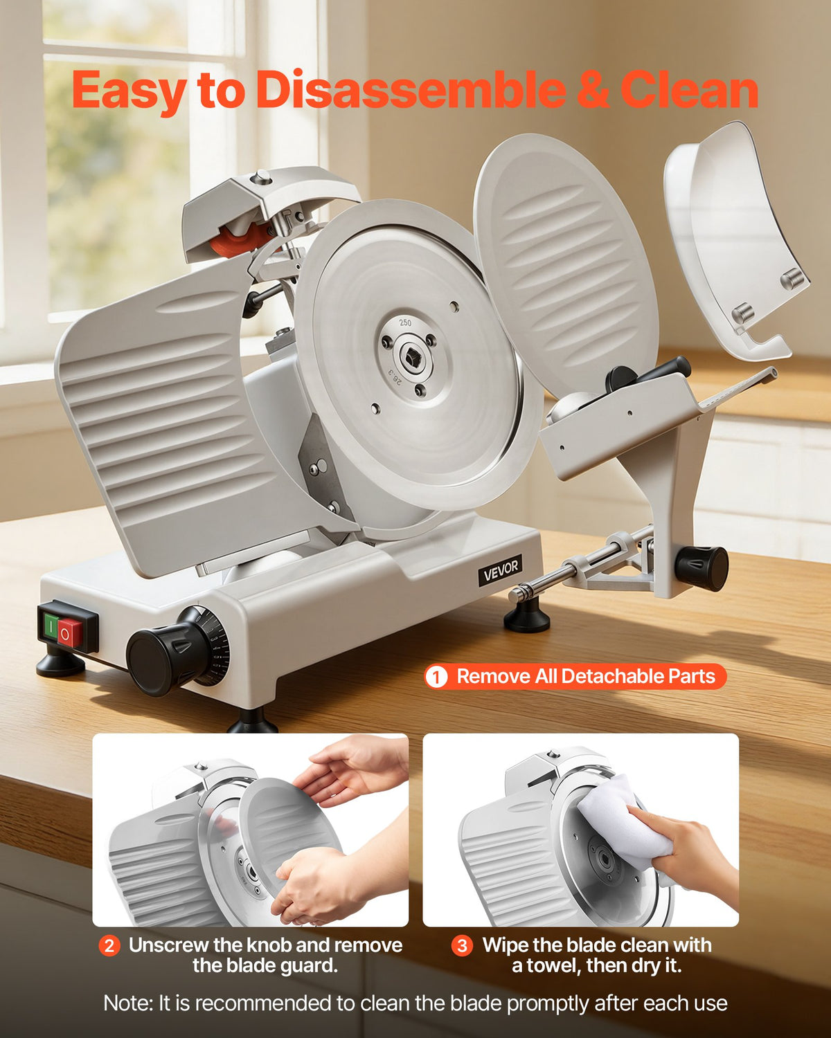 VEVOR Commercial Meat Slicer, 300W Electric Cutter, Removable 10" Carbon Steel Blade and Food Tray, 0-0.47" Adjustable Thickness Food Slicer Machine,for Frozen Meat, Ham, Baguett, Steak, ETL Approved - DRQPJSYKSYBZERW3C001V1 - view 7