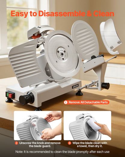 VEVOR Commercial Meat Slicer, 300W Electric Cutter, Removable 10" Carbon Steel Blade and Food Tray, 0-0.47" Adjustable Thickness Food Slicer Machine,for Frozen Meat, Ham, Baguett, Steak, ETL Approved - DRQPJSYKSYBZERW3C001V1 - view 7