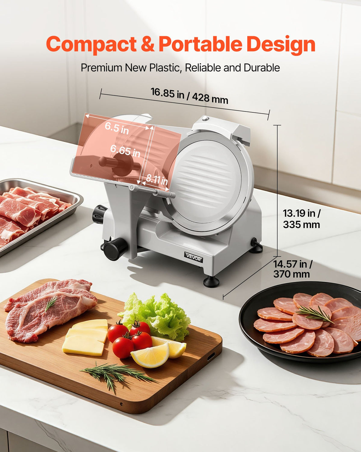 VEVOR Commercial Meat Slicer, 300W Electric Cutter, Removable 10" Carbon Steel Blade and Food Tray, 0-0.47" Adjustable Thickness Food Slicer Machine,for Frozen Meat, Ham, Baguett, Steak, ETL Approved - DRQPJSYKSYBZERW3C001V1 - view 8