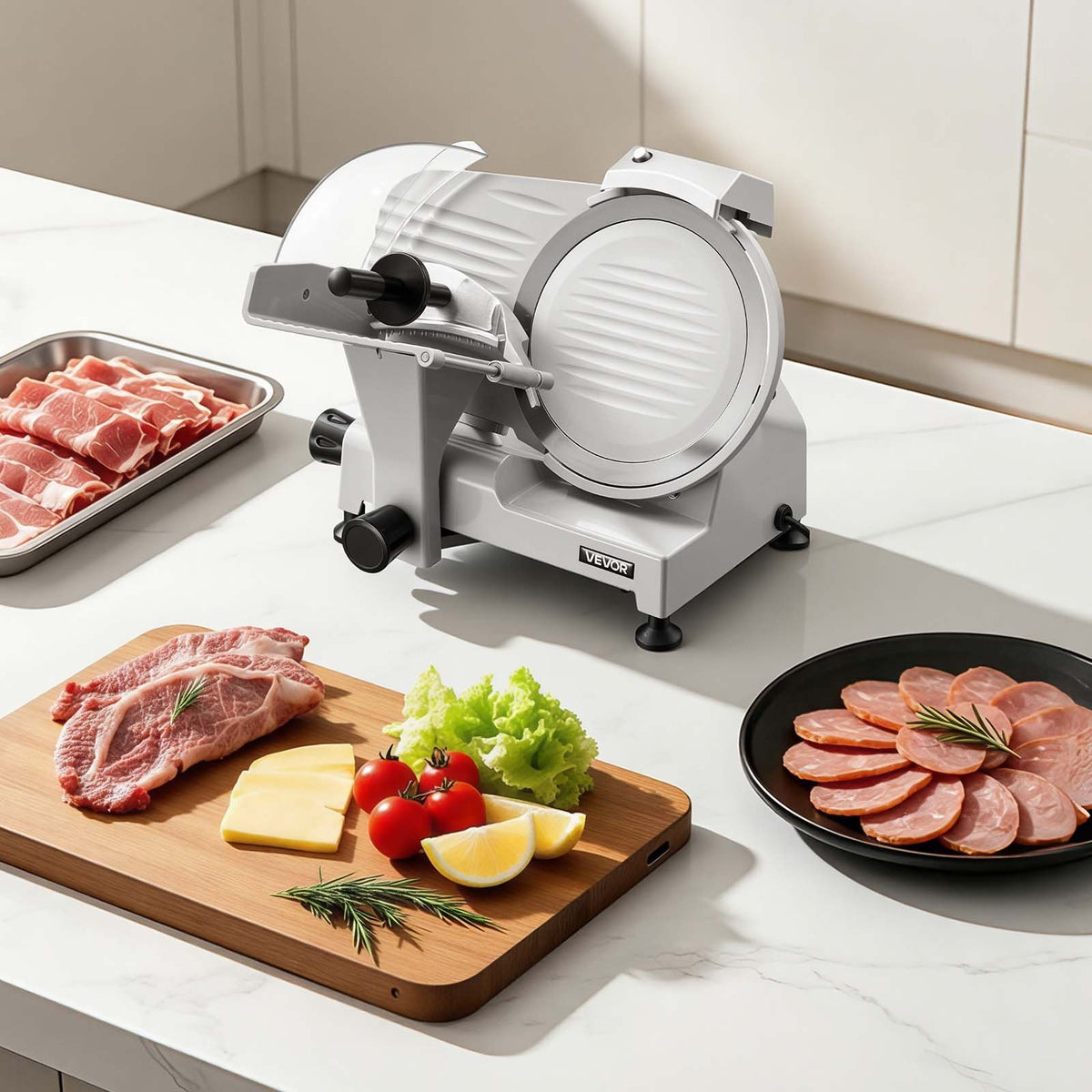 VEVOR Commercial Meat Slicer, 300W Electric Cutter, Removable 10" Carbon Steel Blade and Food Tray, 0-0.47" Adjustable Thickness Food Slicer Machine,for Frozen Meat, Ham, Baguett, Steak, ETL Approved - DRQPJSYKSYBZERW3C001V1 - view 9