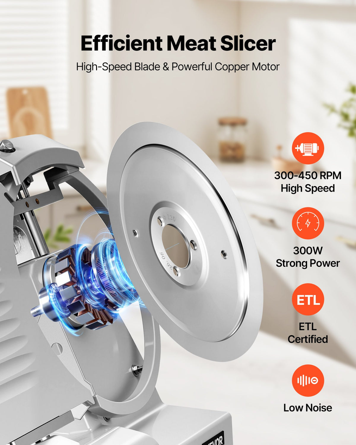 VEVOR Commercial Meat Slicer 300W Electric Cutter 8.7" Carbon Steel Blade, Food Slicer Machine with Removable Blade and Food Tray, 0-0.5" Adjustable Thickness ,for Frozen Meat, Ham, Baguett, Steak - DRQPJSYKSYBZLVB93001V1 - view 3