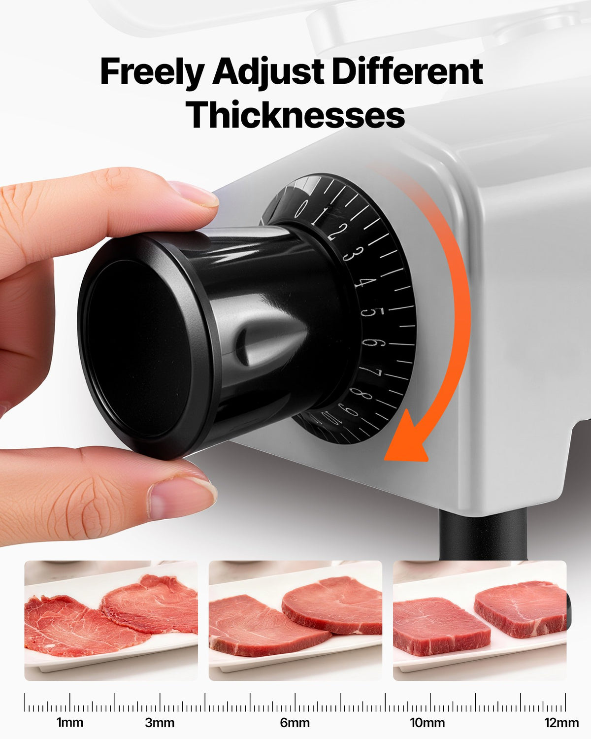 VEVOR Commercial Meat Slicer 300W Electric Cutter 8.7" Carbon Steel Blade, Food Slicer Machine with Removable Blade and Food Tray, 0-0.5" Adjustable Thickness ,for Frozen Meat, Ham, Baguett, Steak - DRQPJSYKSYBZLVB93001V1 - view 5