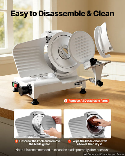 VEVOR Commercial Meat Slicer 300W Electric Cutter 8.7" Carbon Steel Blade, Food Slicer Machine with Removable Blade and Food Tray, 0-0.5" Adjustable Thickness ,for Frozen Meat, Ham, Baguett, Steak - DRQPJSYKSYBZLVB93001V1 - view 7