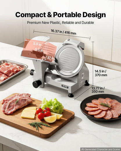 VEVOR Commercial Meat Slicer 300W Electric Cutter 8.7" Carbon Steel Blade, Food Slicer Machine with Removable Blade and Food Tray, 0-0.5" Adjustable Thickness ,for Frozen Meat, Ham, Baguett, Steak - DRQPJSYKSYBZLVB93001V1 - view 8