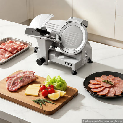 VEVOR Commercial Meat Slicer 300W Electric Cutter 8.7" Carbon Steel Blade, Food Slicer Machine with Removable Blade and Food Tray, 0-0.5" Adjustable Thickness ,for Frozen Meat, Ham, Baguett, Steak - DRQPJSYKSYBZLVB93001V1 - view 9