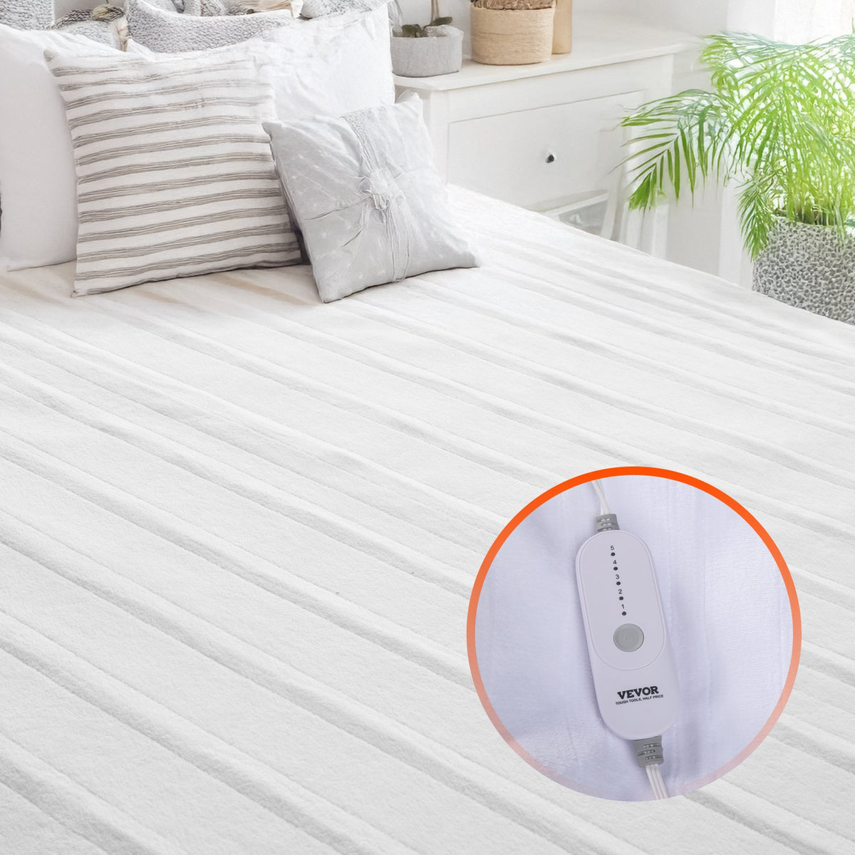 VEVOR Heated Mattress Pad, 39 x 75 in, Electric Bed Warmer with 1-5 Heat Settings Control, 10-Hour Auto Shut Off, Machine-Wash Breathable Coral Fleece Heating Electric Mattress Sheets, White - DRTDT3975INC4NR8PV1 - view 1