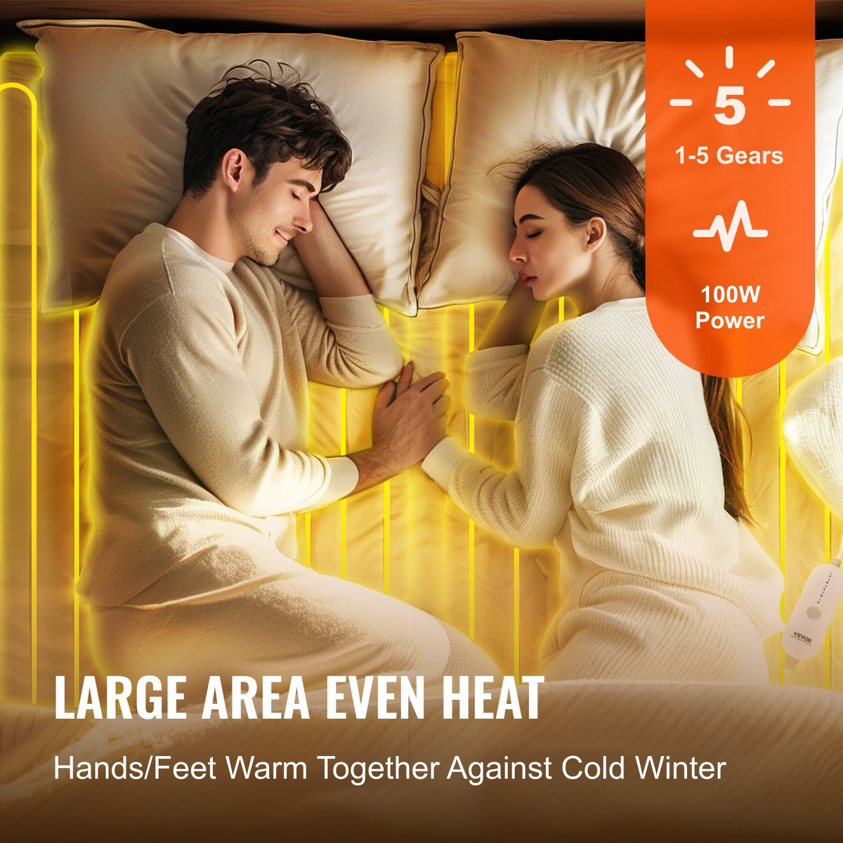 VEVOR Heated Mattress Pad, 39 x 75 in, Electric Bed Warmer with 1-5 Heat Settings Control, 10-Hour Auto Shut Off, Machine-Wash Breathable Coral Fleece Heating Electric Mattress Sheets, White - DRTDT3975INC4NR8PV1 - view 4