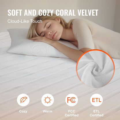 VEVOR Heated Mattress Pad, 39 x 75 in, Electric Bed Warmer with 1-5 Heat Settings Control, 10-Hour Auto Shut Off, Machine-Wash Breathable Coral Fleece Heating Electric Mattress Sheets, White - DRTDT3975INC4NR8PV1 - view 5