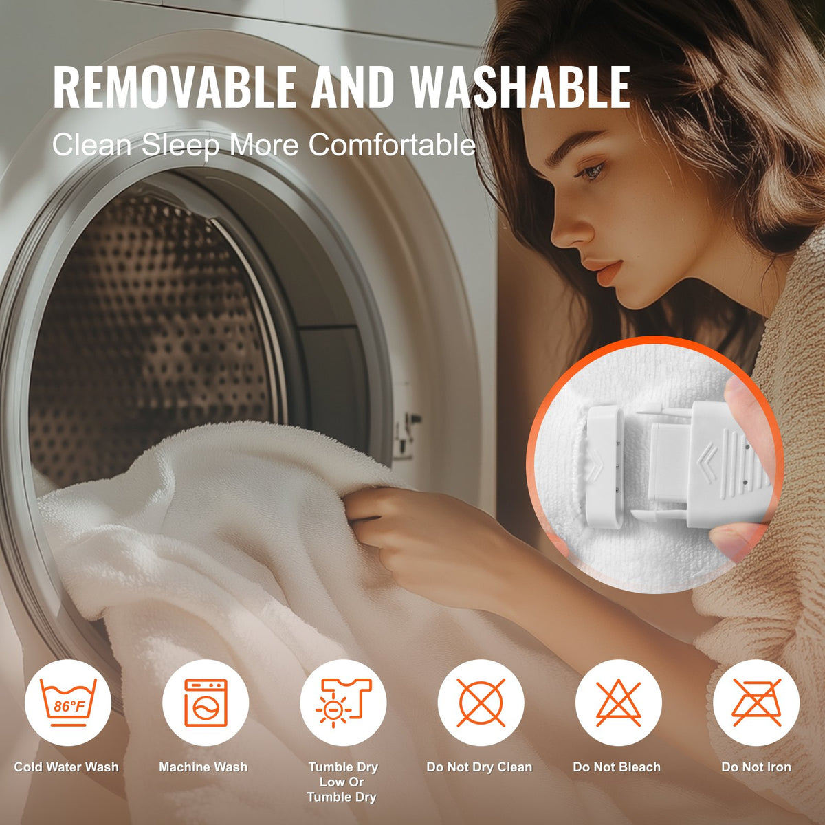 VEVOR Heated Mattress Pad, 78 x 80 in, King Electric Bed Warmer with 1-5 Heat Settings Control, 10-Hour Auto Shut Off, Machine-Wash Breathable Coral Fleece Heating Electric Mattress Sheets, White - DRTDT7880INCGMT16V1 - view 7