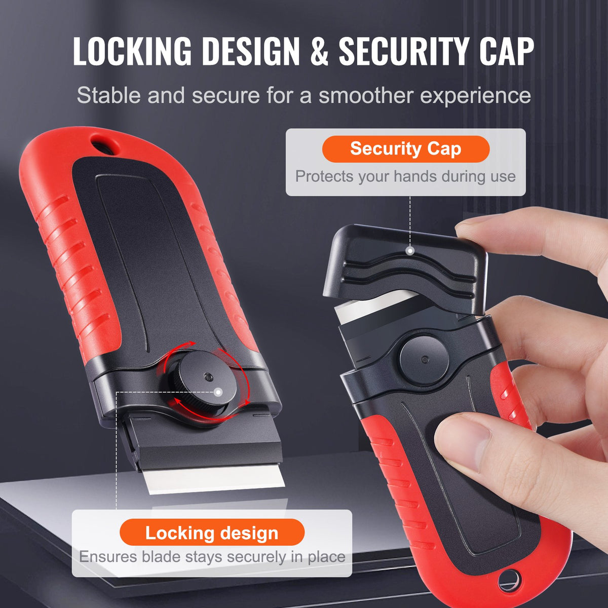 VEVOR Razor Blade Scraper, 15 Extra Blades, Locking Scraper Tool with Security Cap, Carbon Steel and POM Blades, for Cleaning Labels, Stickers, Decals, Paint from Glass Window Stovetop Cooktop Oven - DSBDBGDSLXJJSSAHLV0 - view 4