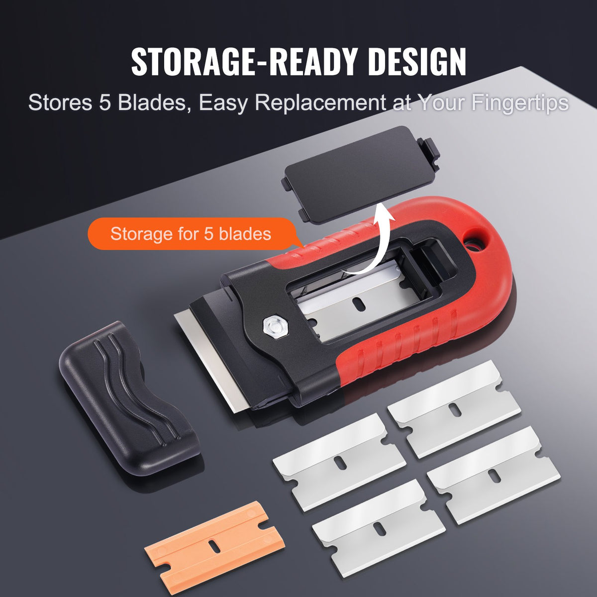 VEVOR Razor Blade Scraper, 15 Extra Blades, Locking Scraper Tool with Security Cap, Carbon Steel and POM Blades, for Cleaning Labels, Stickers, Decals, Paint from Glass Window Stovetop Cooktop Oven - DSBDBGDSLXJJSSAHLV0 - view 6