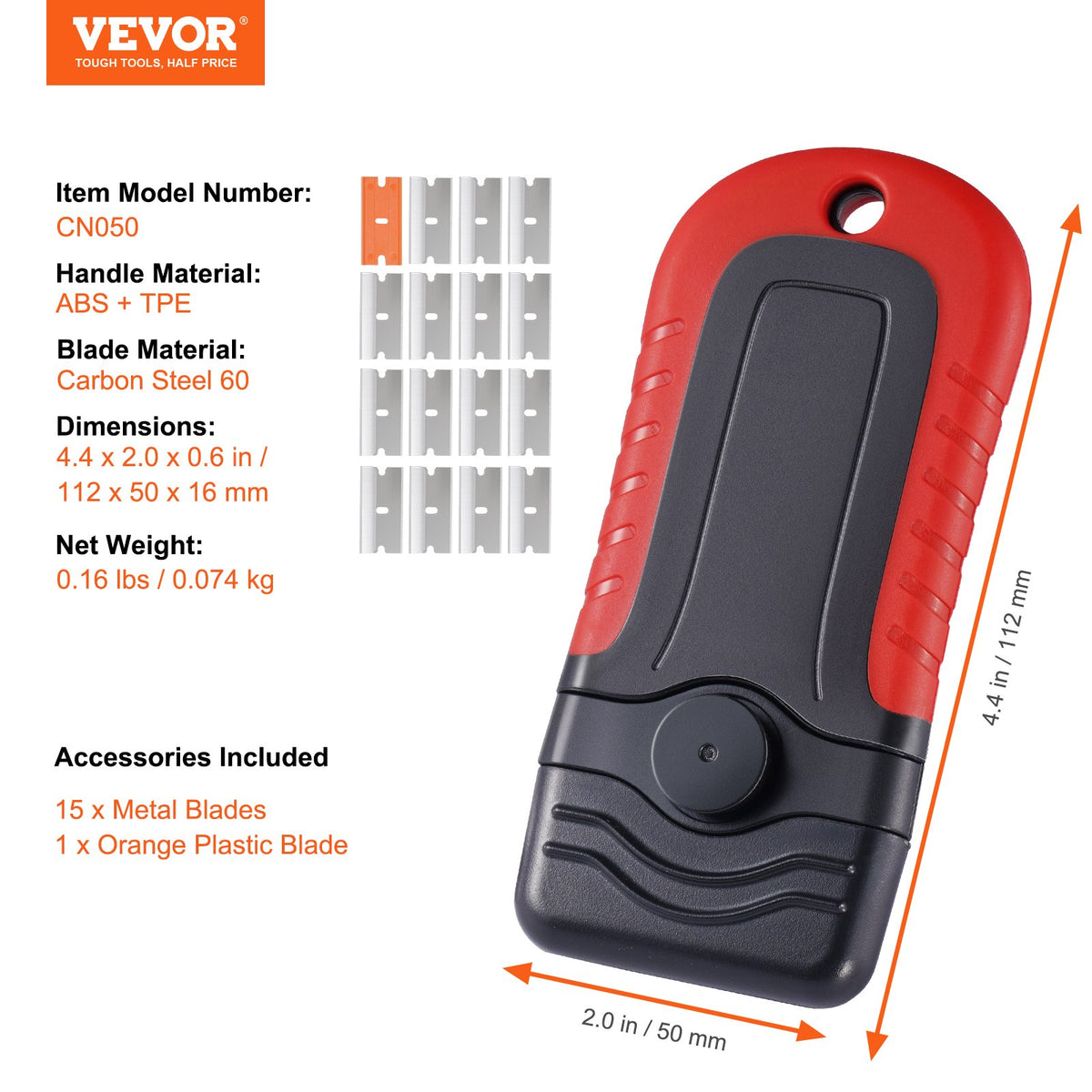 VEVOR Razor Blade Scraper, 15 Extra Blades, Locking Scraper Tool with Security Cap, Carbon Steel and POM Blades, for Cleaning Labels, Stickers, Decals, Paint from Glass Window Stovetop Cooktop Oven - DSBDBGDSLXJJSSAHLV0 - view 8