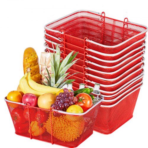 VEVOR Shopping Baskets, 12 PCS, 22L Stackable Metal Grocery Baskets with Handles, Dense Mesh Structure, Holds up to 44 lbs, Portable for Grocery, Retail, Stores, Supermarket, Bookstore, Home Use, Red - DSBDGWL12PCS3HZT0001V0 - view 2