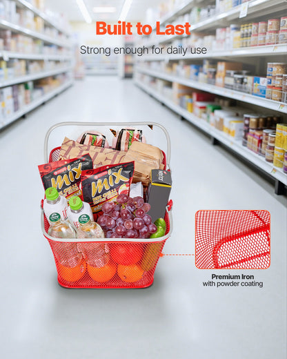 VEVOR Shopping Baskets, 12 PCS, 22L Stackable Metal Grocery Baskets with Handles, Dense Mesh Structure, Holds up to 44 lbs, Portable for Grocery, Retail, Stores, Supermarket, Bookstore, Home Use, Red - DSBDGWL12PCS3HZT0001V0 - view 3