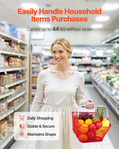 VEVOR Shopping Baskets, 12 PCS, 22L Stackable Metal Grocery Baskets with Handles, Dense Mesh Structure, Holds up to 44 lbs, Portable for Grocery, Retail, Stores, Supermarket, Bookstore, Home Use, Red - DSBDGWL12PCS3HZT0001V0 - view 5