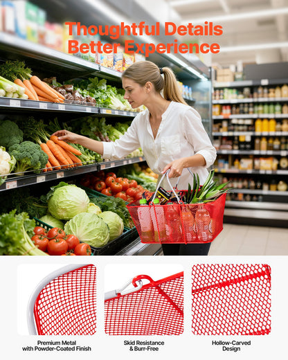 VEVOR Shopping Baskets, 12 PCS, 22L Stackable Metal Grocery Baskets with Handles, Dense Mesh Structure, Holds up to 44 lbs, Portable for Grocery, Retail, Stores, Supermarket, Bookstore, Home Use, Red - DSBDGWL12PCS3HZT0001V0 - view 6