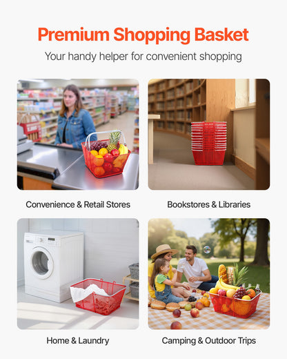 VEVOR Shopping Baskets, 12 PCS, 22L Stackable Metal Grocery Baskets with Handles, Dense Mesh Structure, Holds up to 44 lbs, Portable for Grocery, Retail, Stores, Supermarket, Bookstore, Home Use, Red - DSBDGWL12PCS3HZT0001V0 - view 7