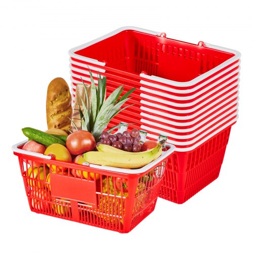VEVOR Shopping Baskets, 12 PCS, 21L Stackable PE Plastic Grocery Baskets with Handles, Dense Mesh Structure, Holds up to 20 lbs, Portable for Grocery, Retail, Stores, Supermarket, Home Use, Red - DSBDGWL12PCSZBUYA001V0 - view 2