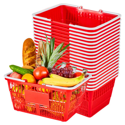 VEVOR Shopping Baskets, 20 PCS, 21L Stackable PE Plastic Grocery Baskets with Handles, Dense Mesh Structure, Holds up to 20 lbs, Portable for Grocery, Retail, Stores, Supermarket, Home Use, Red - DSBDGWL20PCSQD1UT001V0 - view 1