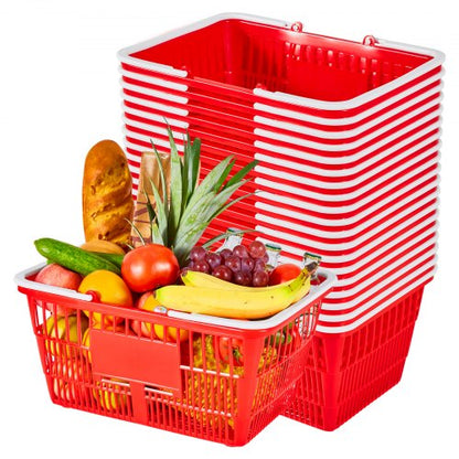 VEVOR Shopping Baskets, 20 PCS, 21L Stackable PE Plastic Grocery Baskets with Handles, Dense Mesh Structure, Holds up to 20 lbs, Portable for Grocery, Retail, Stores, Supermarket, Home Use, Red - DSBDGWL20PCSQD1UT001V0 - view 2